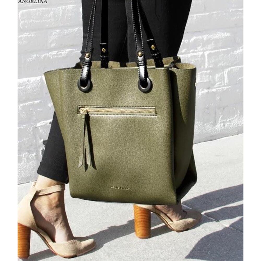 Melie Bianco Devyn Saddle Tote Bag Green Crossbody Strap Vegan Leather EUC